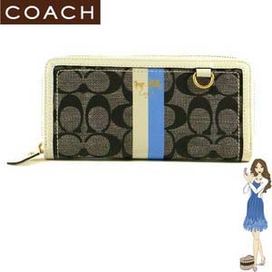 Coach(コーチ) アコーディオン ジップ アラウンド 長財布 ヘリテージ ストライプ ホワイト 42380